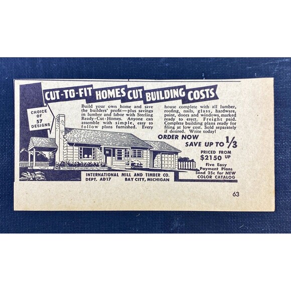 International Mill & Timber Co. "Cut to Fit Homes" Vintage Print Ad 1957 - Picture 3 of 3